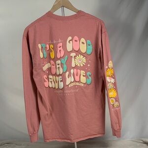 Simply Southern Preppy Rouge Long Sleeve Graphic Nurse Life Inspiration Tee L
